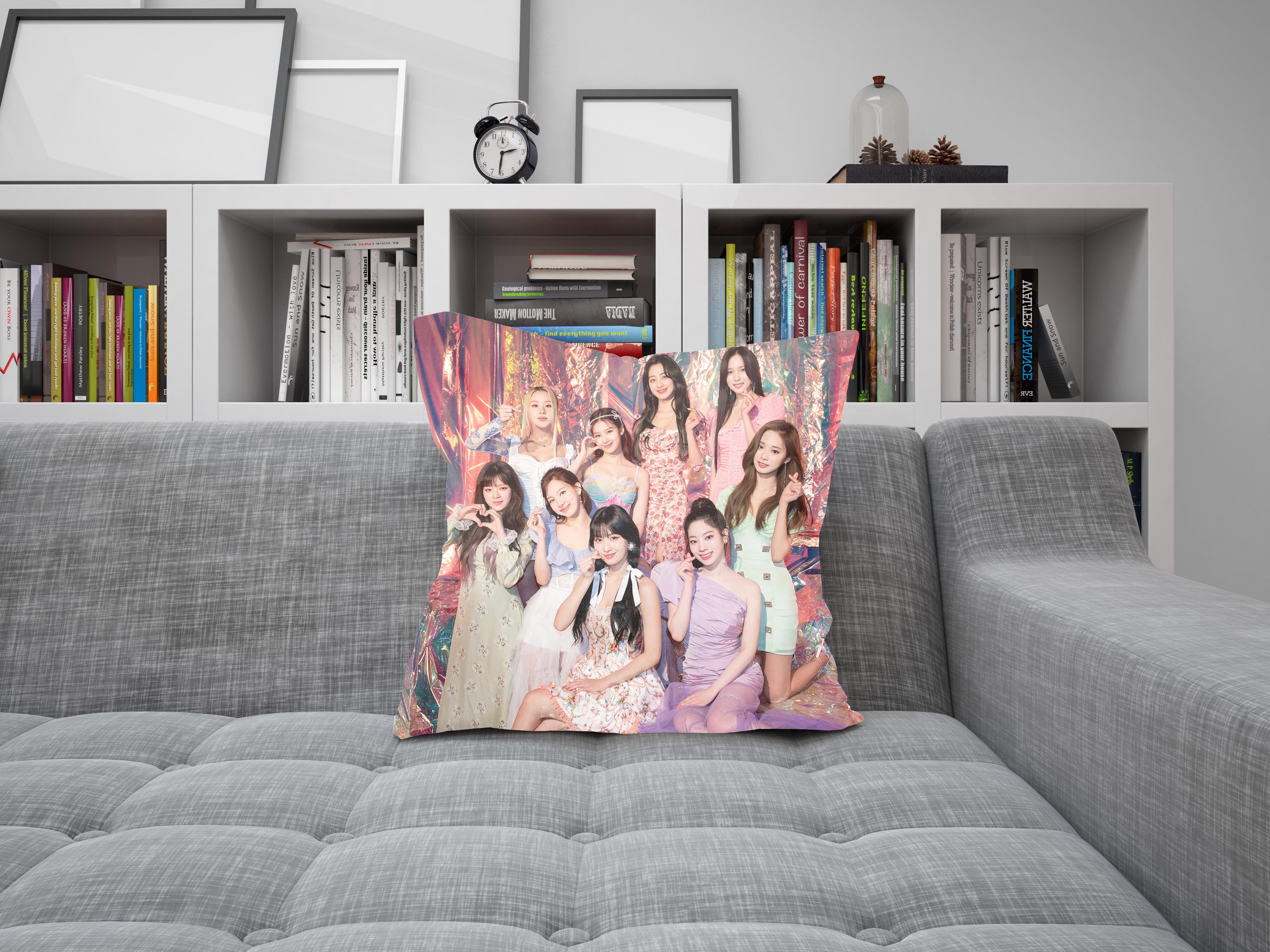 square pillow with print of k-pop idols